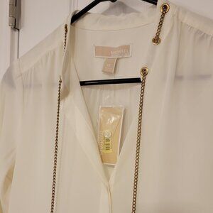 Michael Kors White Sheer Blouse with Gold Chain